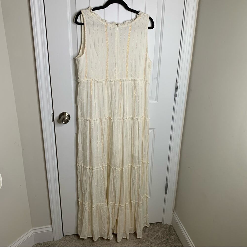 Anthropologie Raga white ivory tiered metallic striped wide leg jumpsuit large - Picture 4 of 12